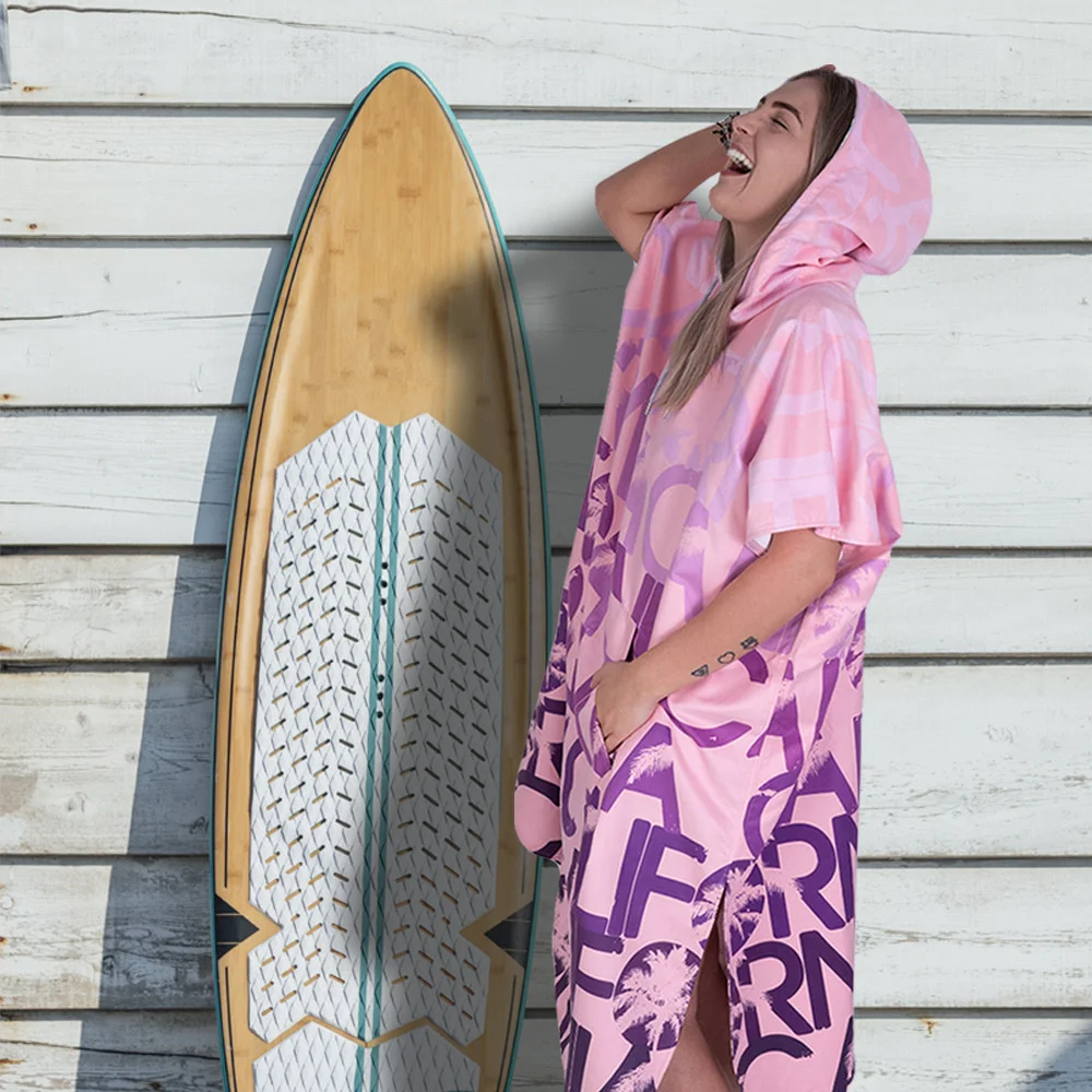 Poncho à capuche surf et plage Adulte California Pink