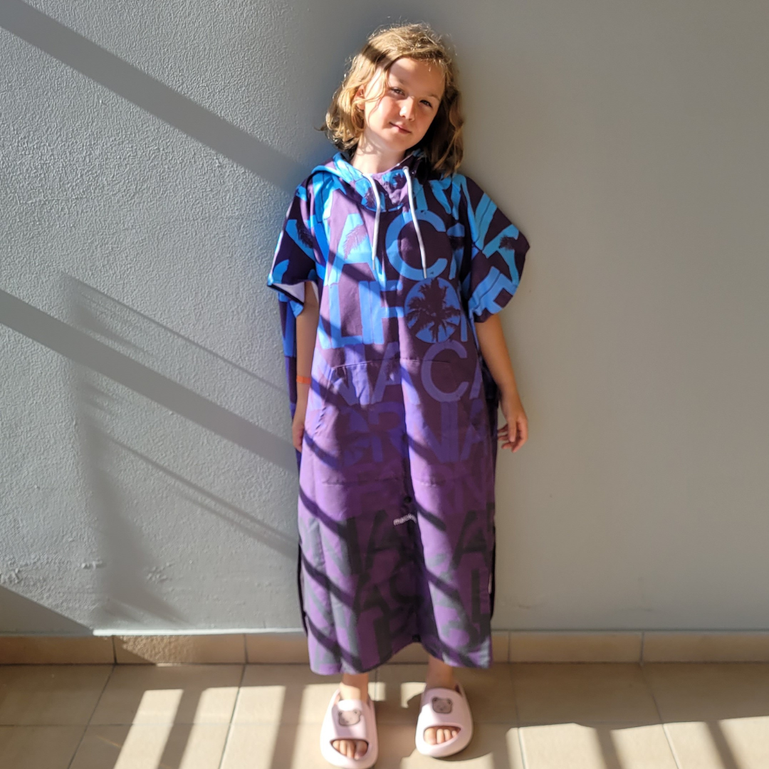 Poncho à capuche surf et plage 130-165 cm Blue