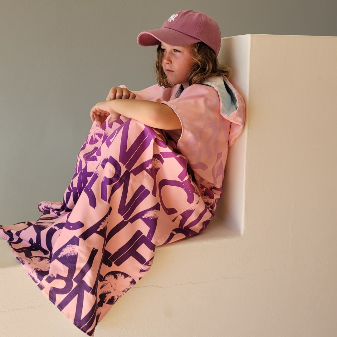Poncho à capuche surf et plage 130-165 cm Pink