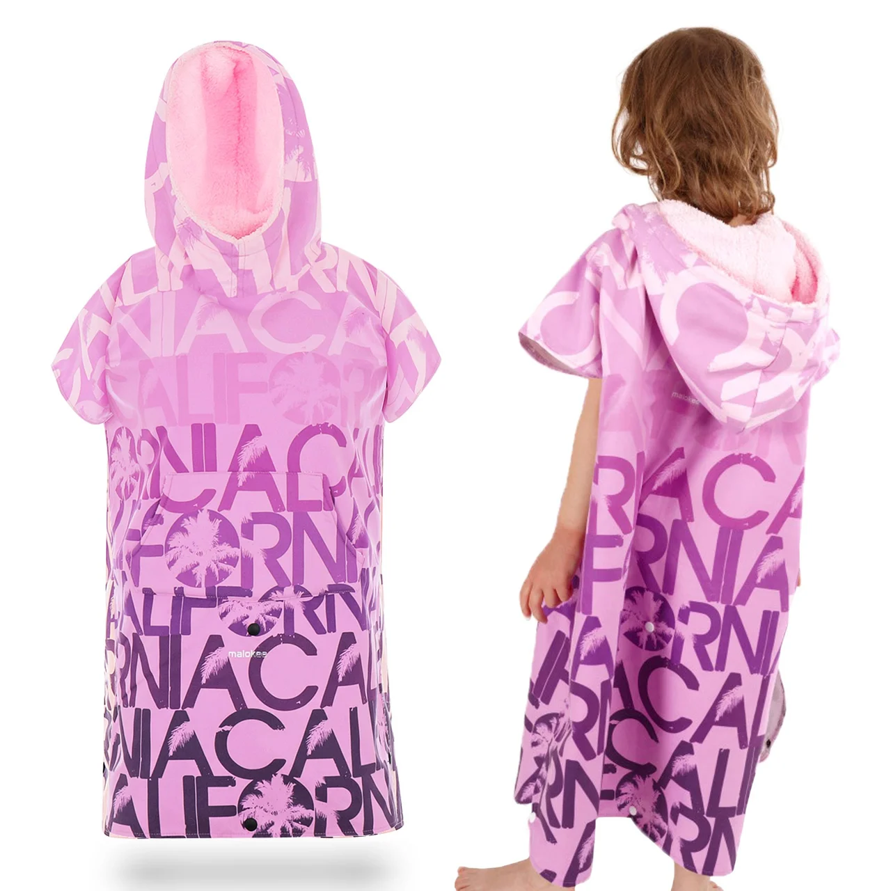 Poncho à capuche surf et plage 130-165 cm Pink – Image 2