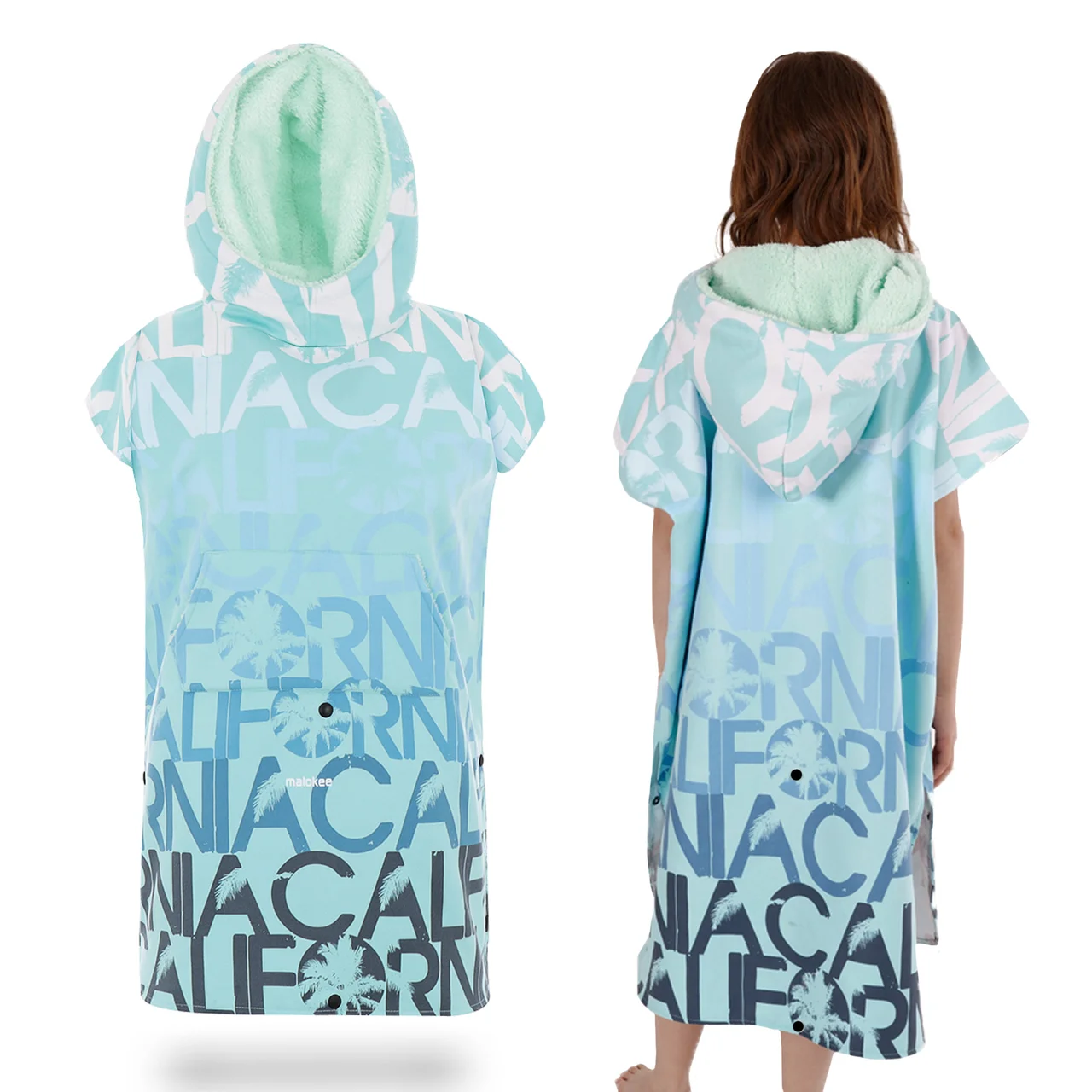 Poncho à capuche surf et plage Adulte California Mint – Image 2