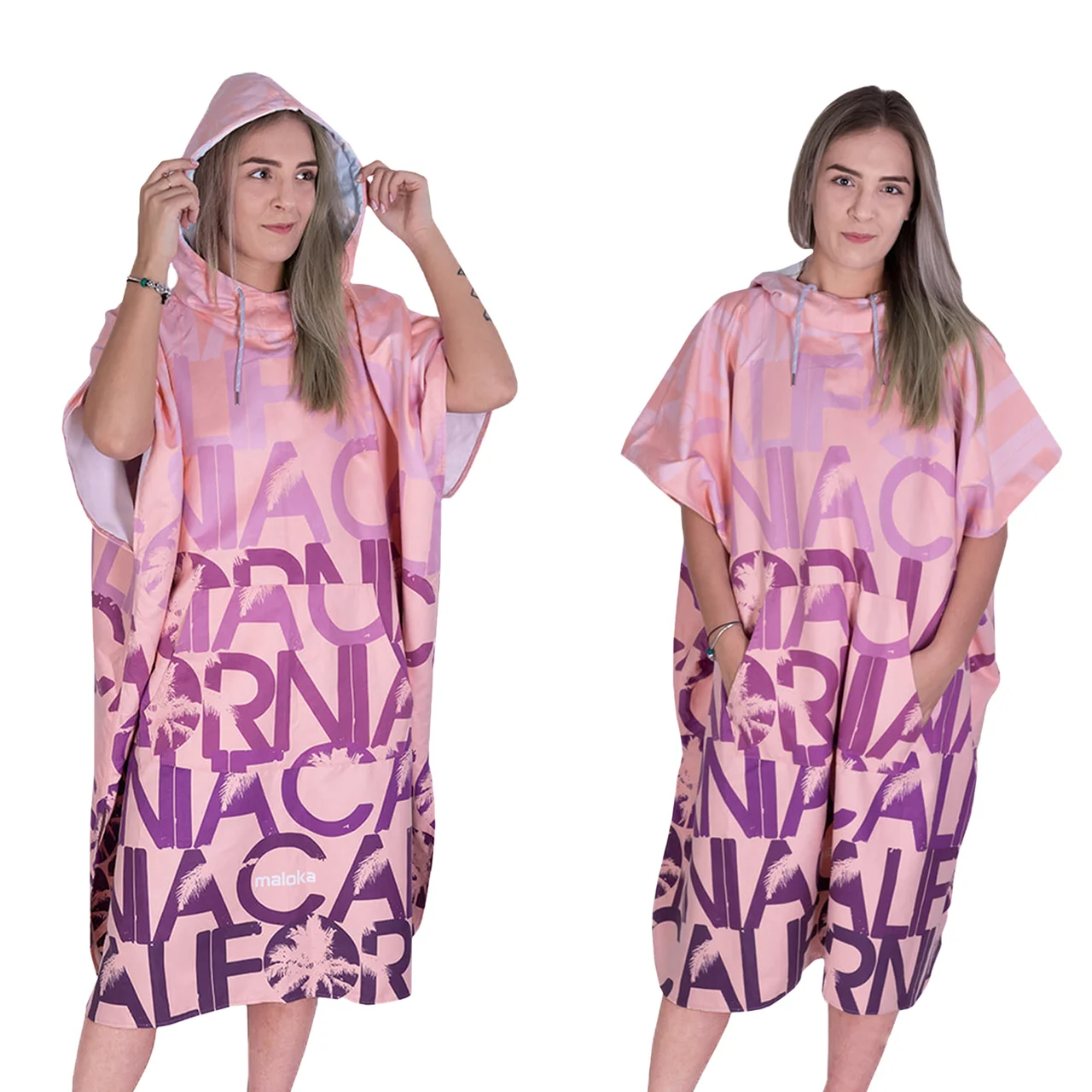 Poncho à capuche surf et plage Adulte California Pink – Image 7